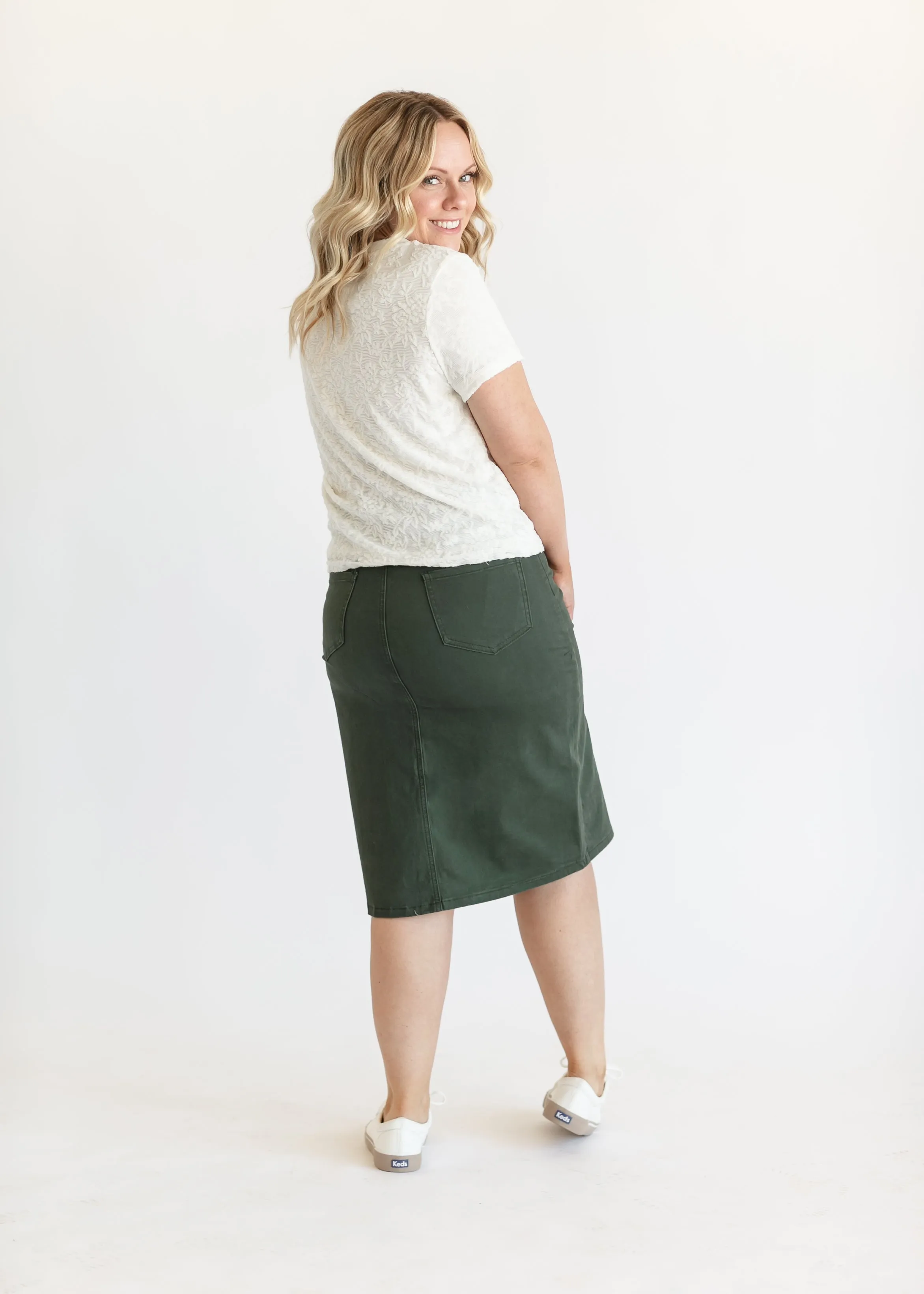 Remi Olive Branch Denim Midi Skirt - FINAL SALE