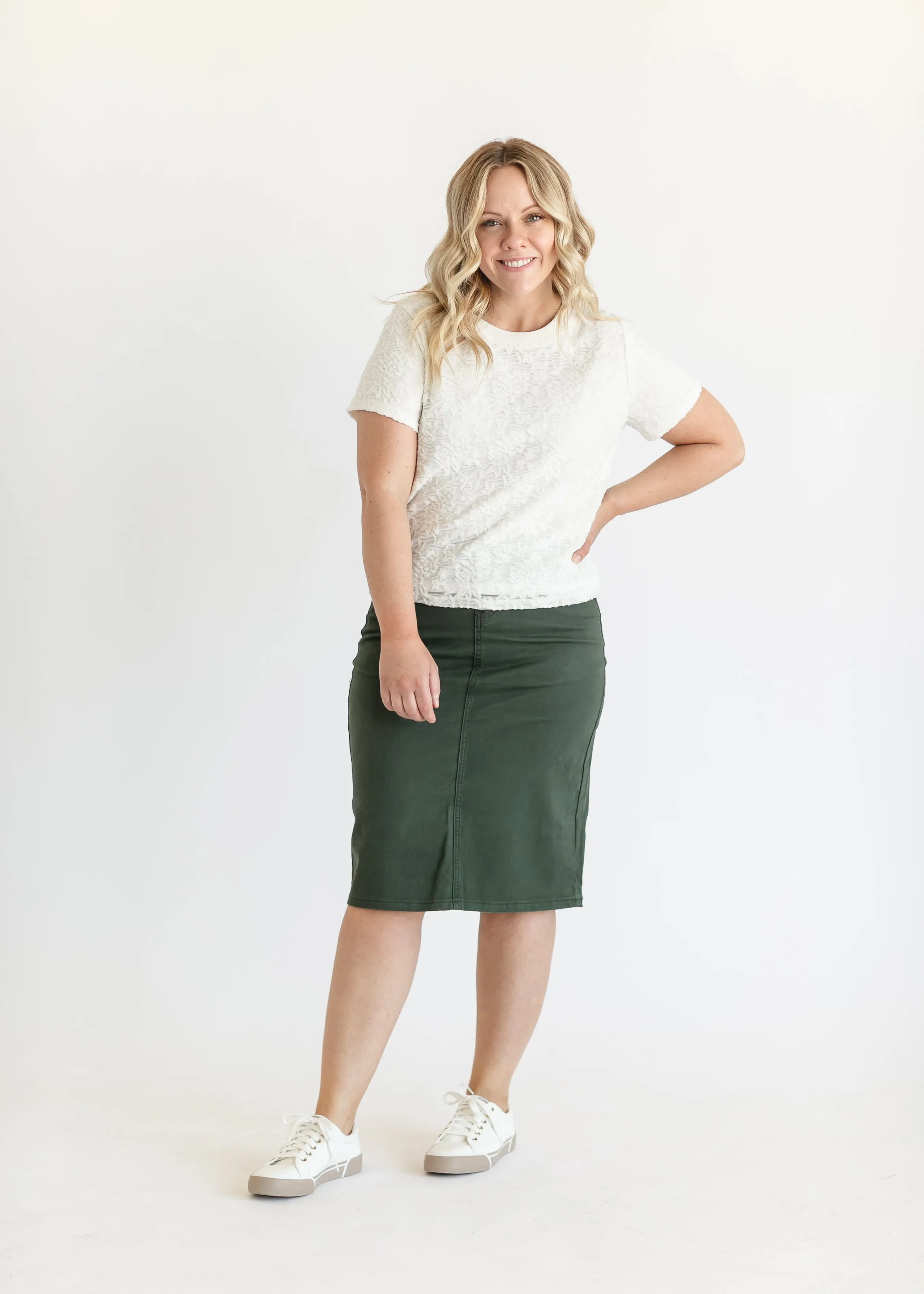 Remi Olive Branch Denim Midi Skirt - FINAL SALE