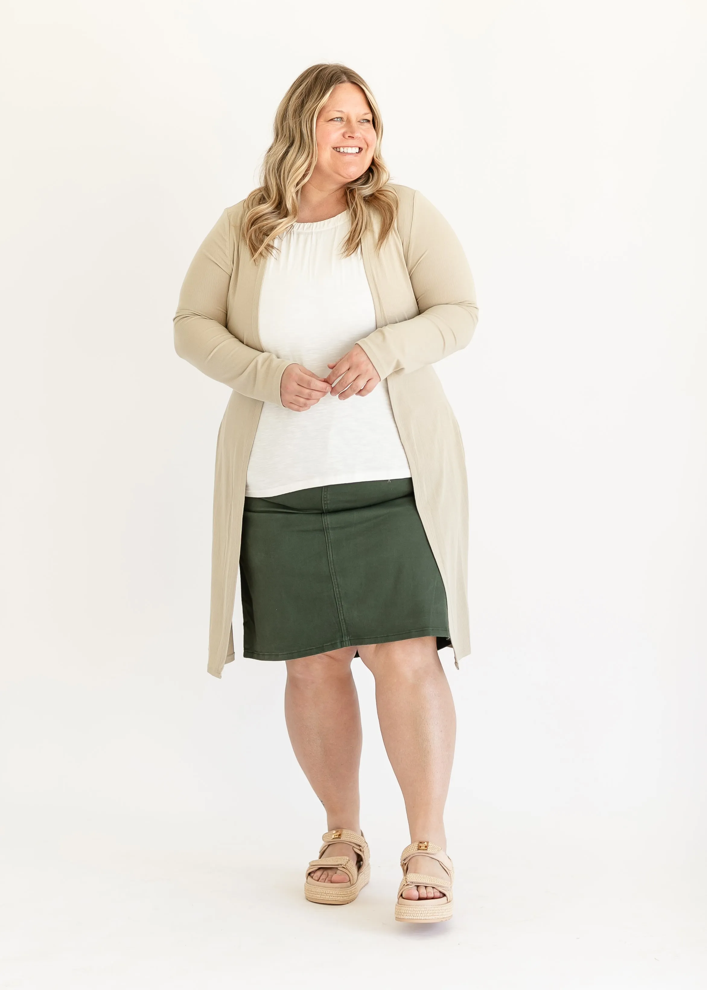 Remi Olive Branch Denim Midi Skirt - FINAL SALE
