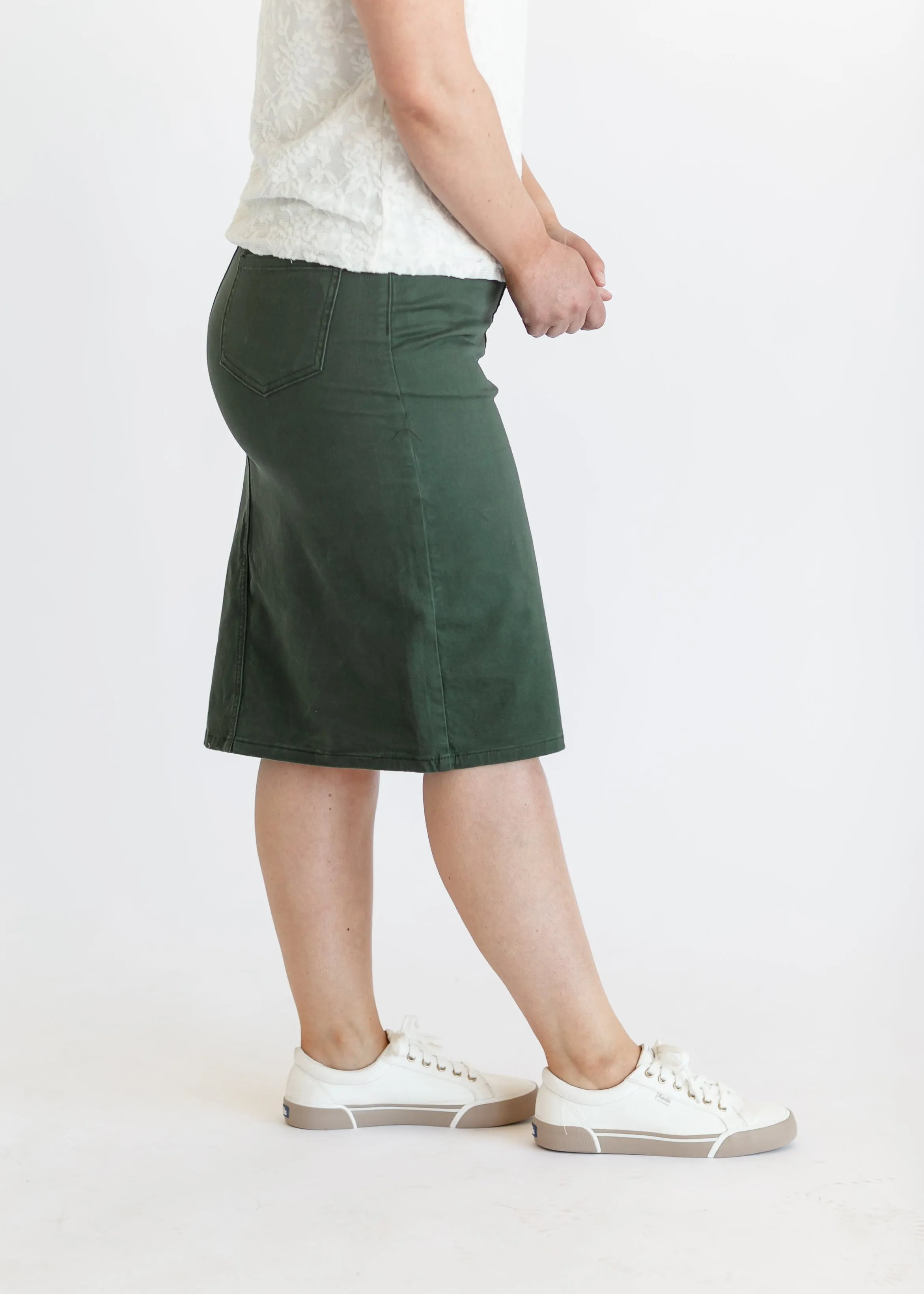 Remi Olive Branch Denim Midi Skirt - FINAL SALE