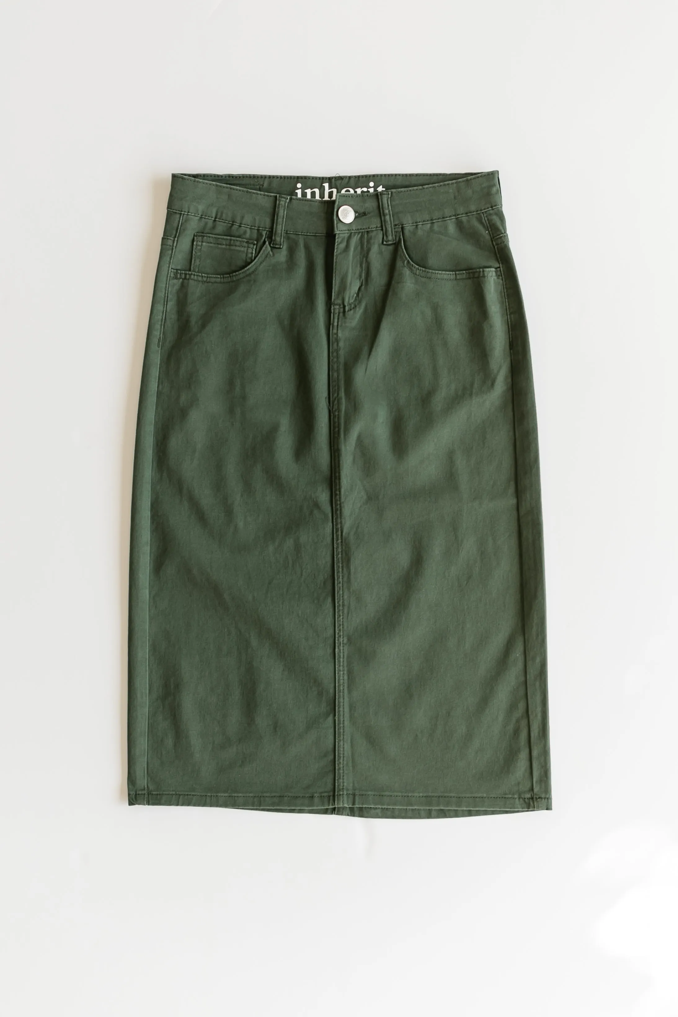 Remi Olive Branch Denim Midi Skirt - FINAL SALE