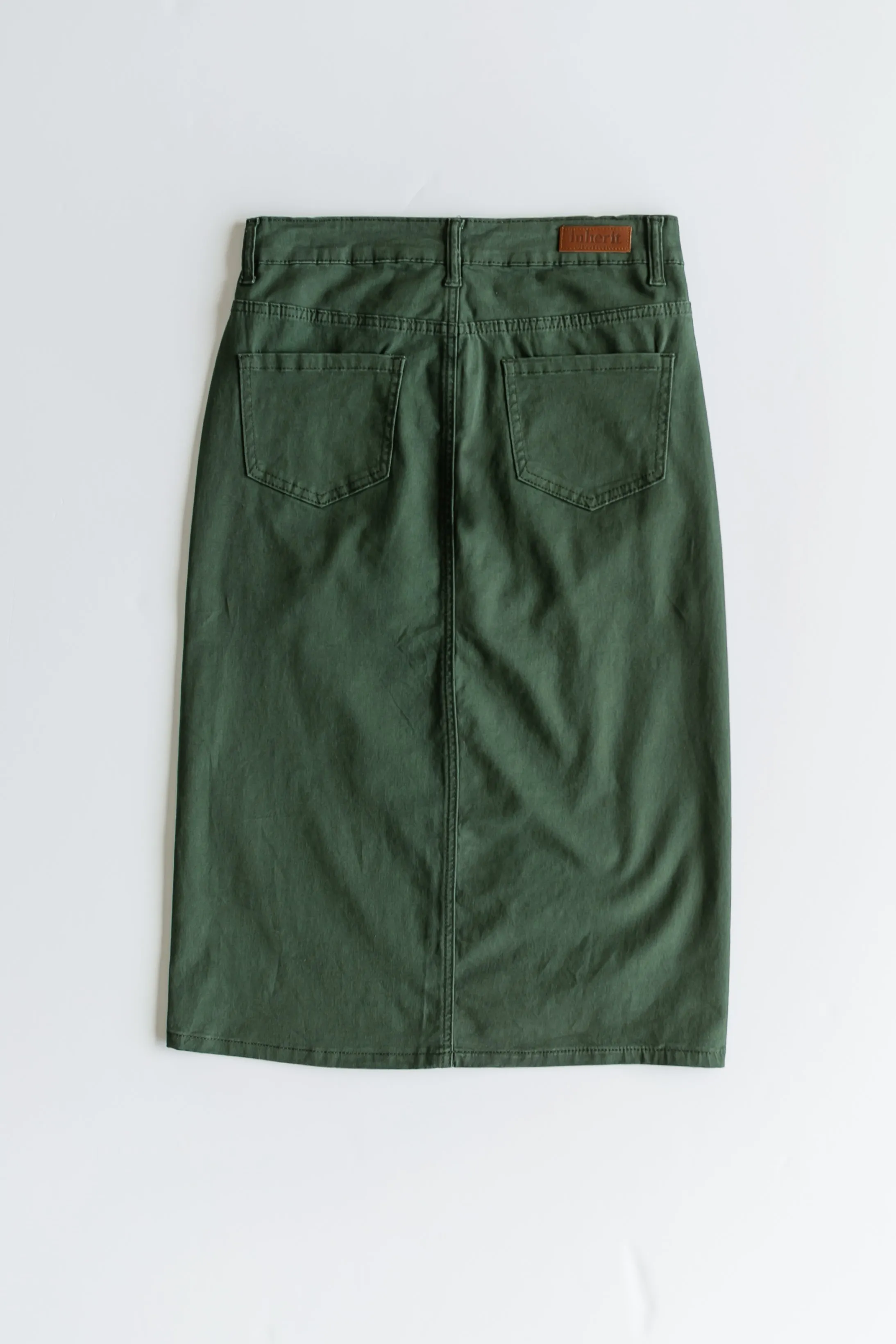 Remi Olive Branch Denim Midi Skirt - FINAL SALE