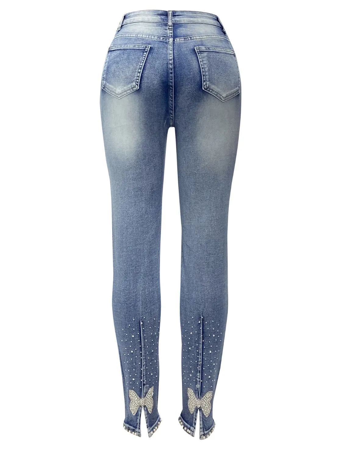 Rhinestone Skinny Jeans with Pockets