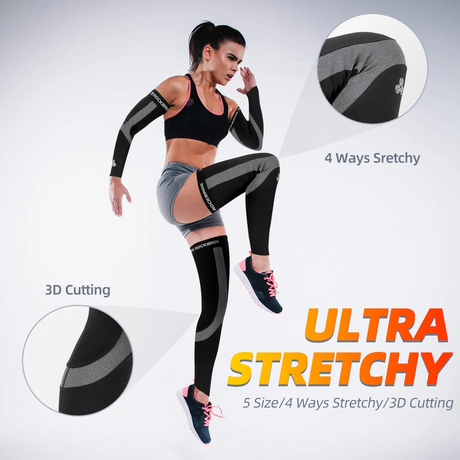 ROCKBROS Thermal Fleece Cycling Running Leg Warmers, Non-Slip Long Leg Sleeves for Winter