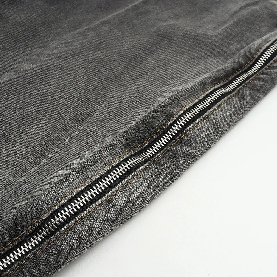 Side Double Zip Denim Shorts Men Summer Fashion Luxury Designer Streetwear Harajuku Denim Shorts Man Casual Hip Hop Jeans Shorts