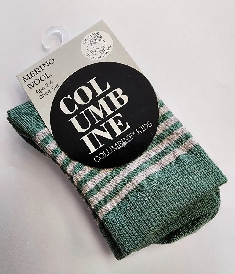 Stripe Merino Crew Socks - Green   Grey