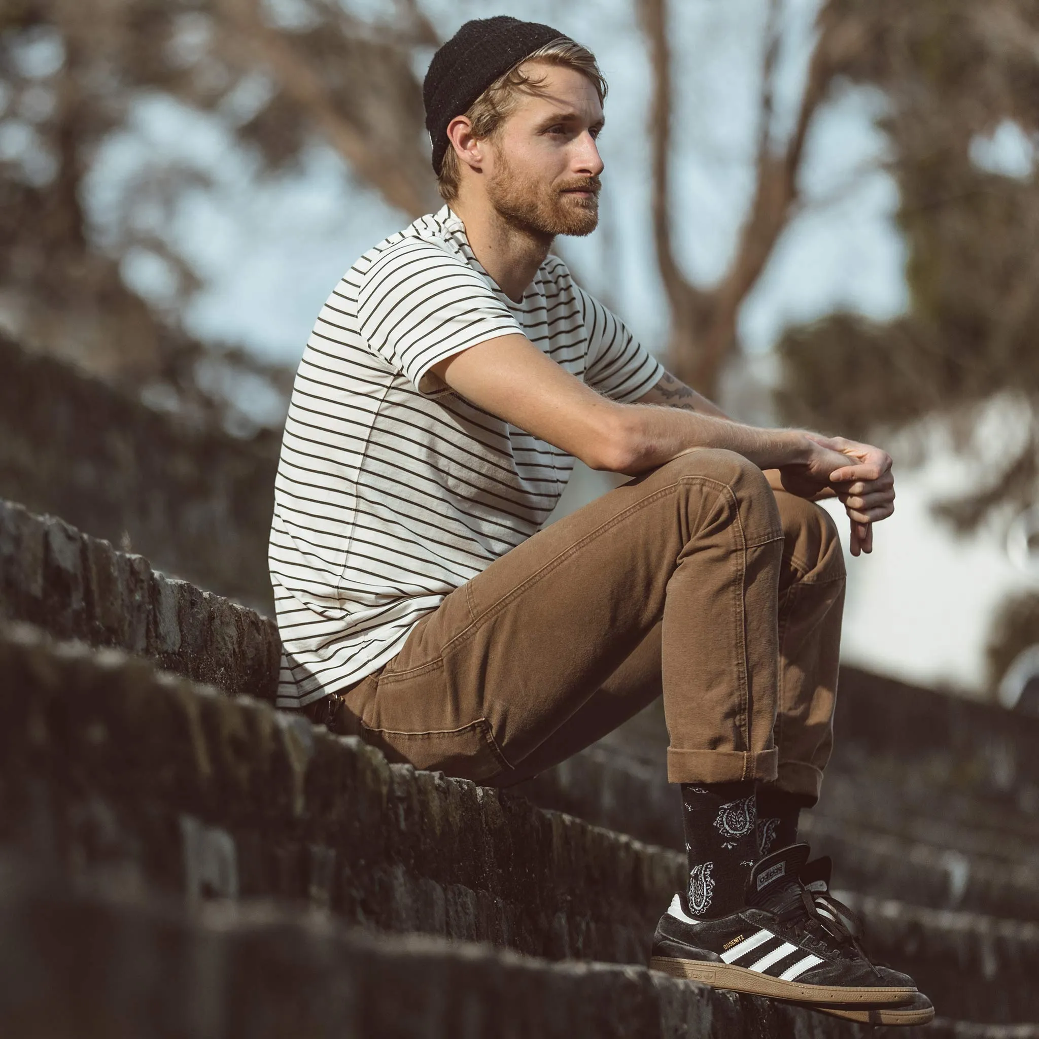 The Mercerized Merino Tee in Forest Stripe
