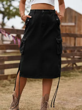 Vintage Jean Denim Cargo Midi Skirt for Women