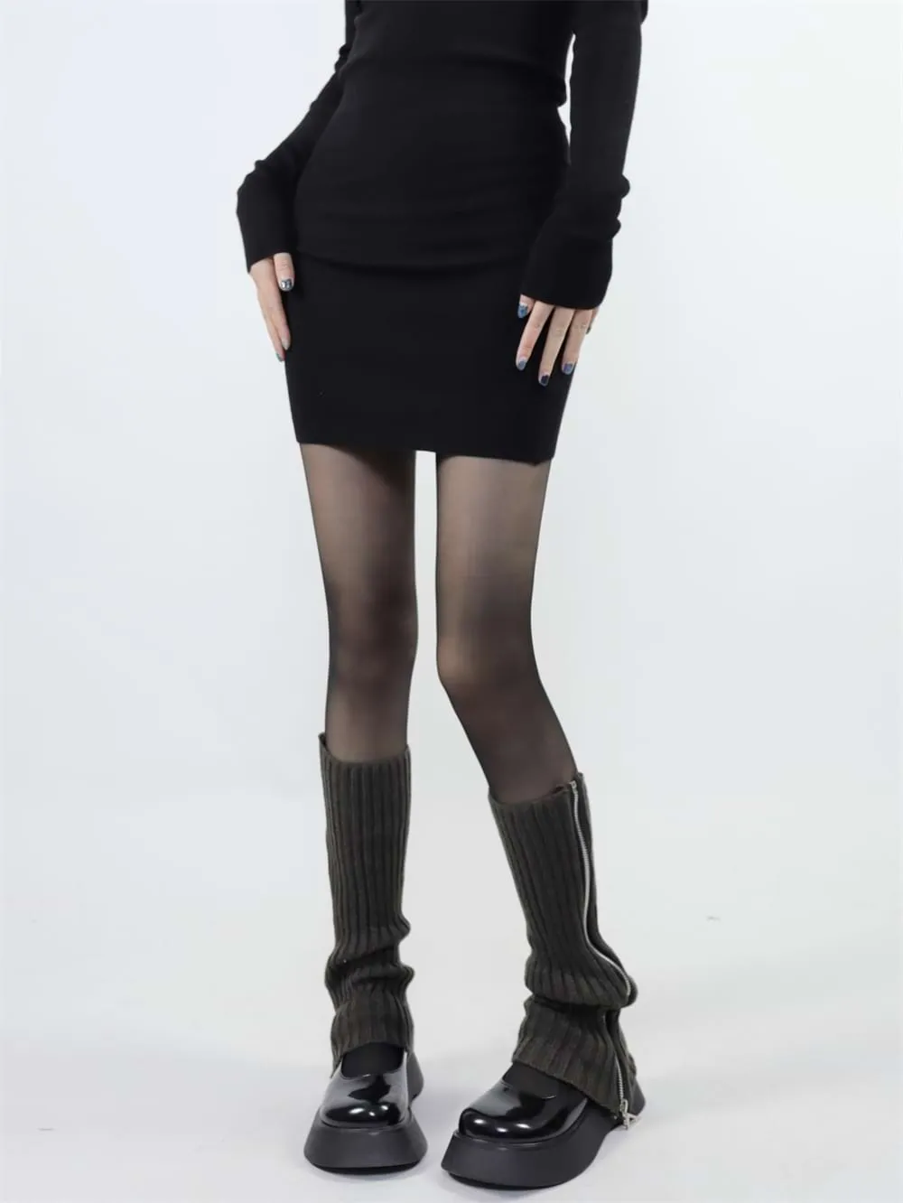 Zip Ribbed Leg Warmers
